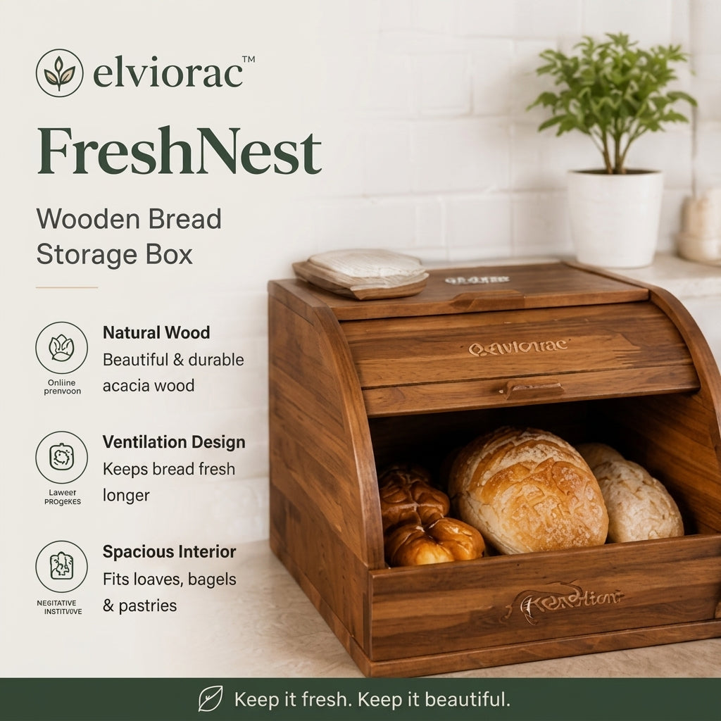 elviorac™ FreshNest Wooden Bread Storage Box