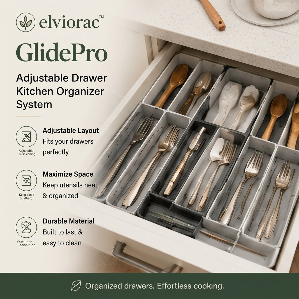 elviorac™ GlidePro Adjustable Drawer Kitchen Organizer System
